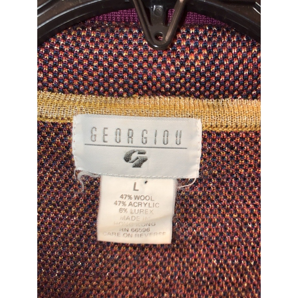 Vintage 80's Georgiou Cardigan Sweater Wool Blend Metallic Thread Sz L Unique - Picture 2 of 8